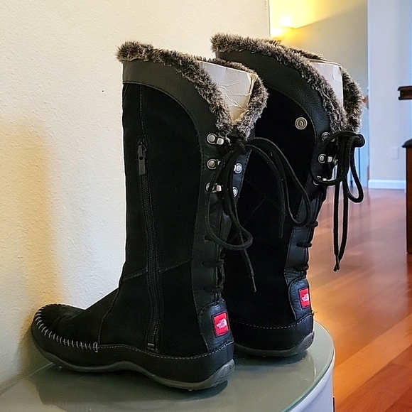 H.💗P.-North Face Black Suede Wide Calf Boots - Picture 2 of 8